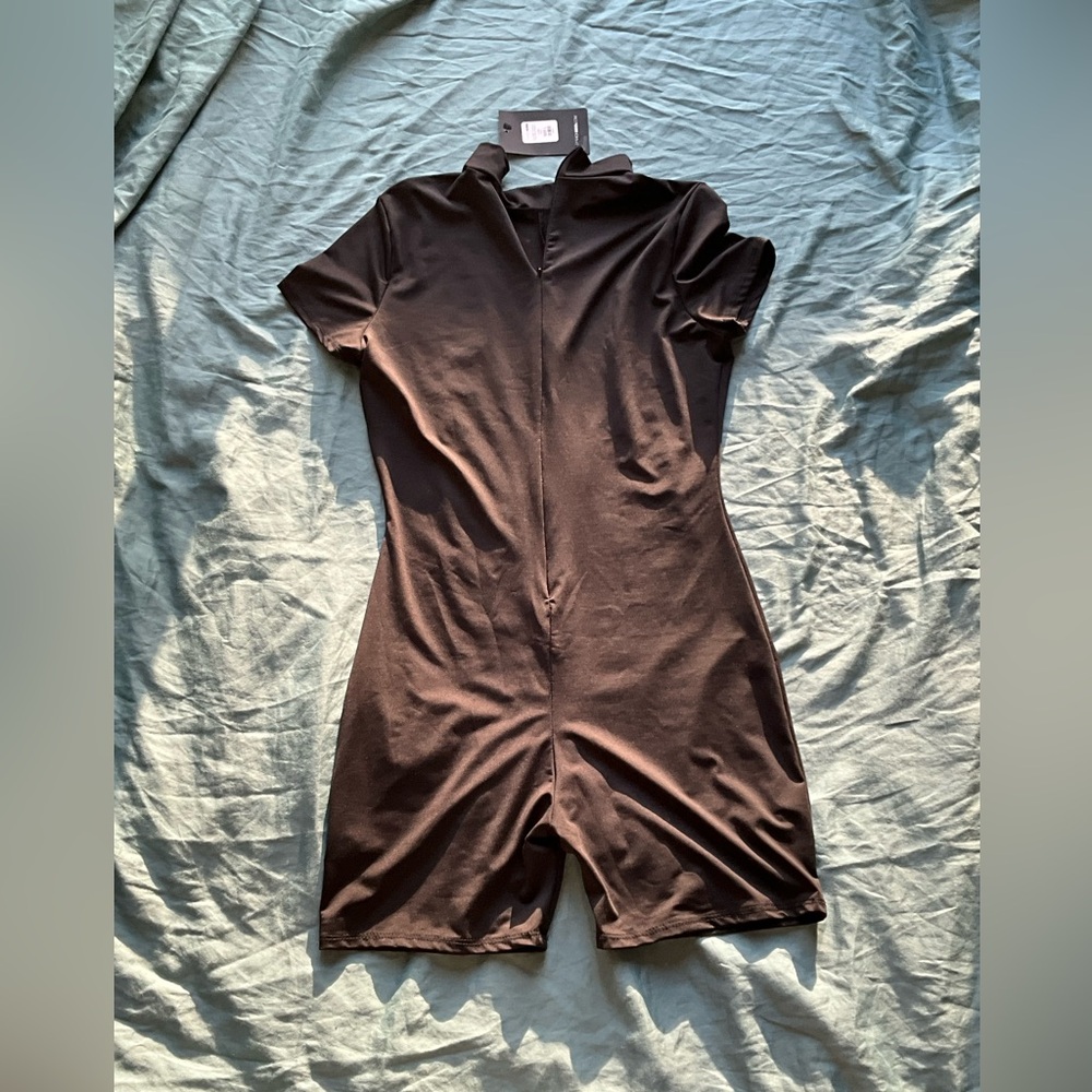 Fashion Nova Black Biker Short Romper